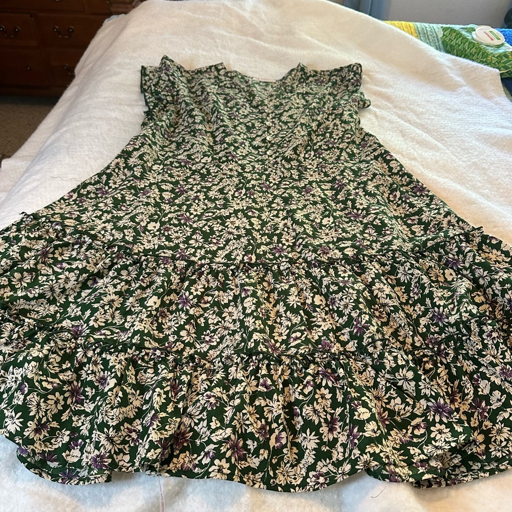 Green flowered career dress.